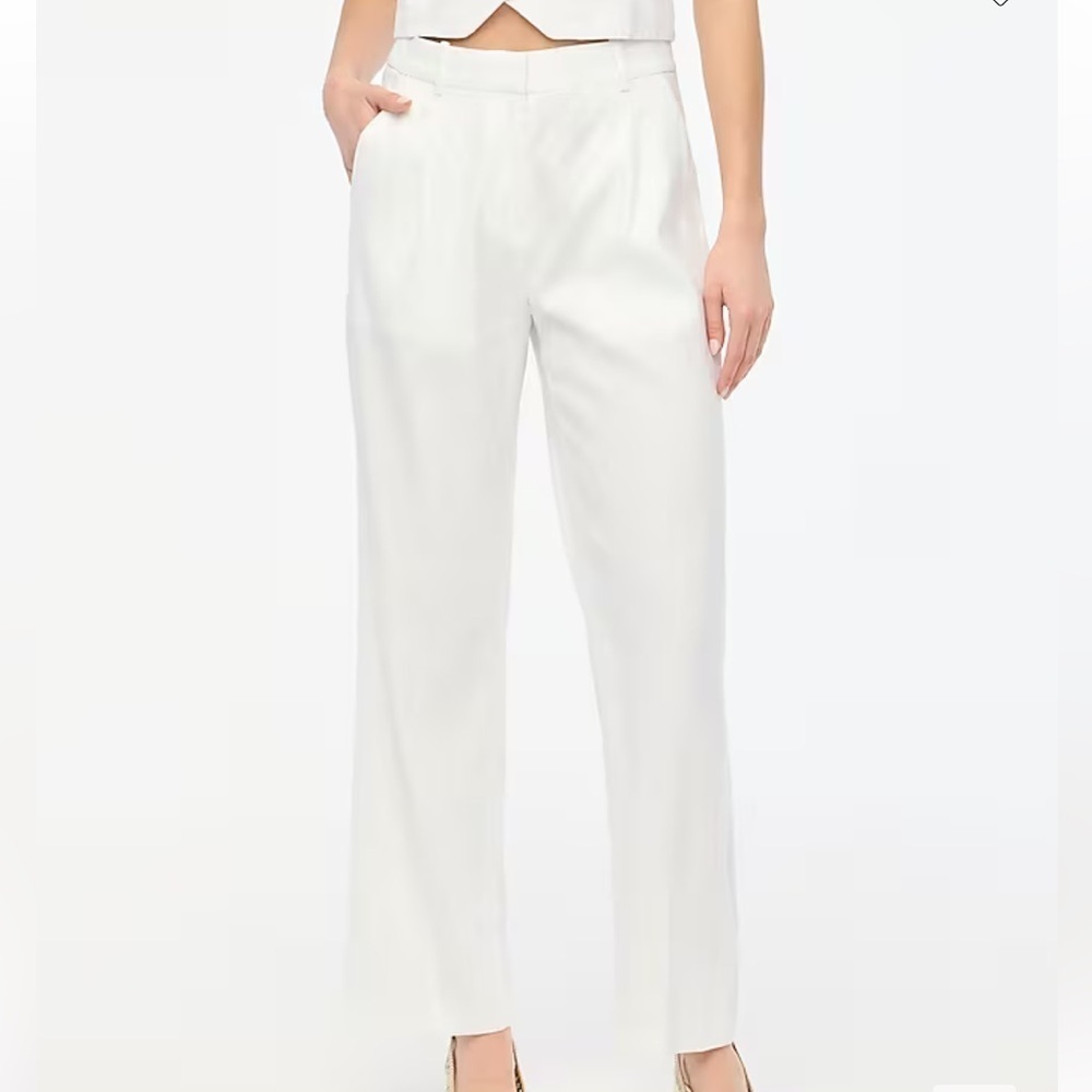 J crew Linen-blend wide-leg pleated trouser pant